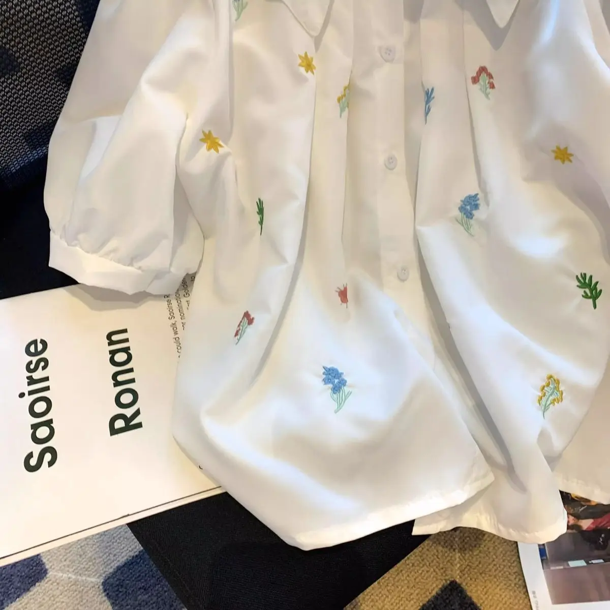 Plus rozmiar 5XL 150kg letnia elegancka damska haftowana bluzka z krótkim rękawem topy dla kobiet koszule damskie koreańskie słodkie ubrania