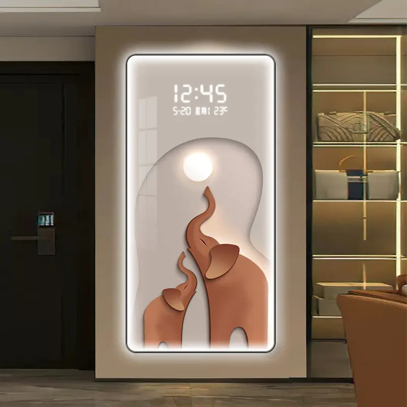 Modern Luxury Living Room Elephant Entrance Decoration Painting Room Wall Mounted Led Digital Display Electronic Clock Bedroom