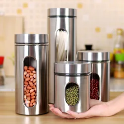 Frascos de almacenamiento de acero inoxidable 304 para cocina, frascos sellados de vidrio Visual para el hogar, latas multigrano, latas de té, frascos para almacenar alimentos