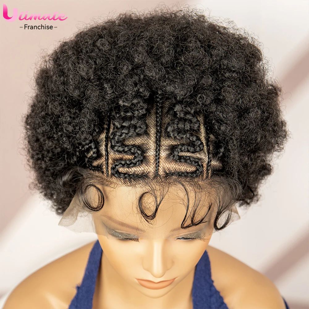 Short Braided Wigs 10 Inches Lace Front Kinky Curly Braided Wigs for Black Women Knotless Box Braid Wigs 13X6 HD Lace