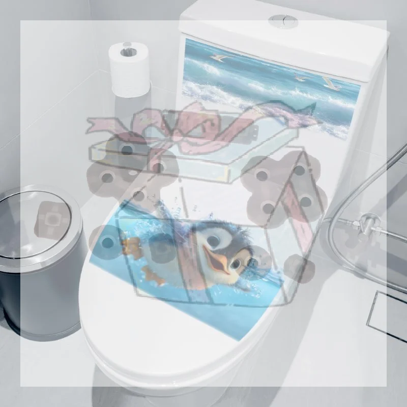 【CC】Toilet Sticker Cartoon Cute Penguin Seagull Underwater Bathroom Decal Waterproof Home Decor Peel And Stick