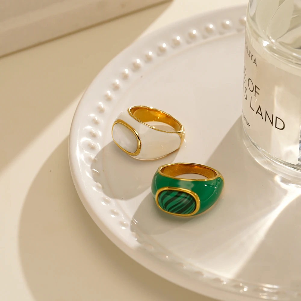 ENFASHION Anillos White Mother Oyster Ring For Women Stainless steel 18K Plated Gold Fashion Hight Street Jewelry Dating R254531