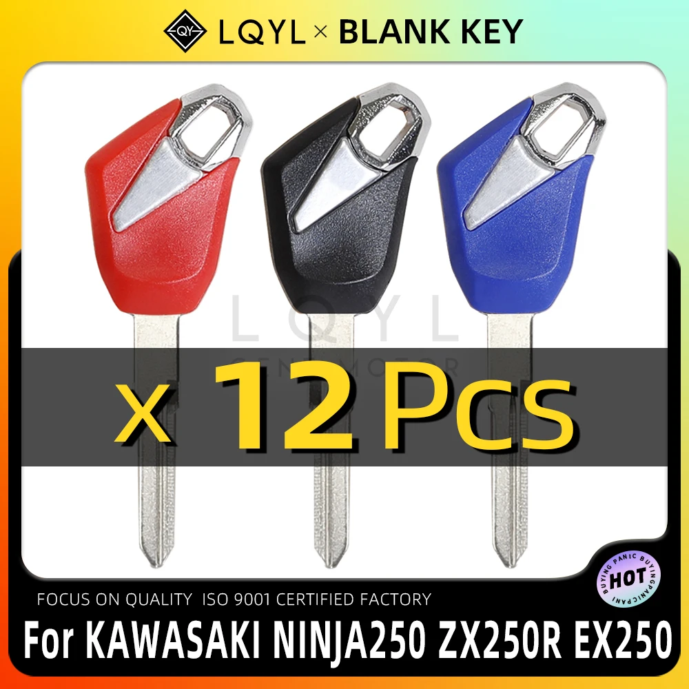 

LQYL 12 Pcs New Blank Key Motorcycle Replace Uncut Keys For KAWASAKI NINJA250 ZX250R EX250 Versys-X300 NINJA300 ZX300R
