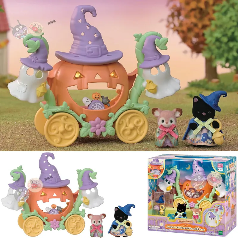 Genuine Sylvanian Families Halloween Ghost And Pumpkin Carriage Set  Action Desktop Decoration Collection Toys Birthday Gifts