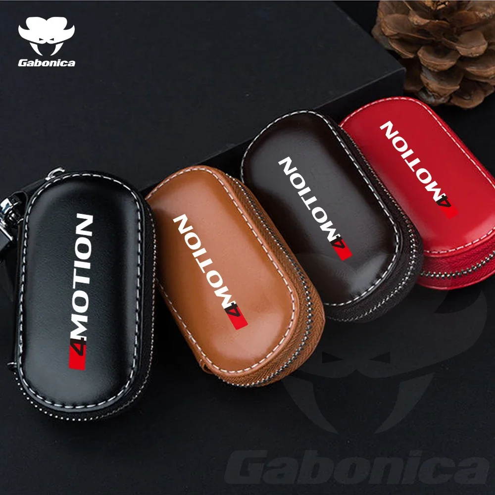 New 4MOTION Leather Car Key Case Folding Remote Control Zipper Keychain Box For Volkswagen Tiguan MK2 4x4 GOLF Polo Tiguan Jetta