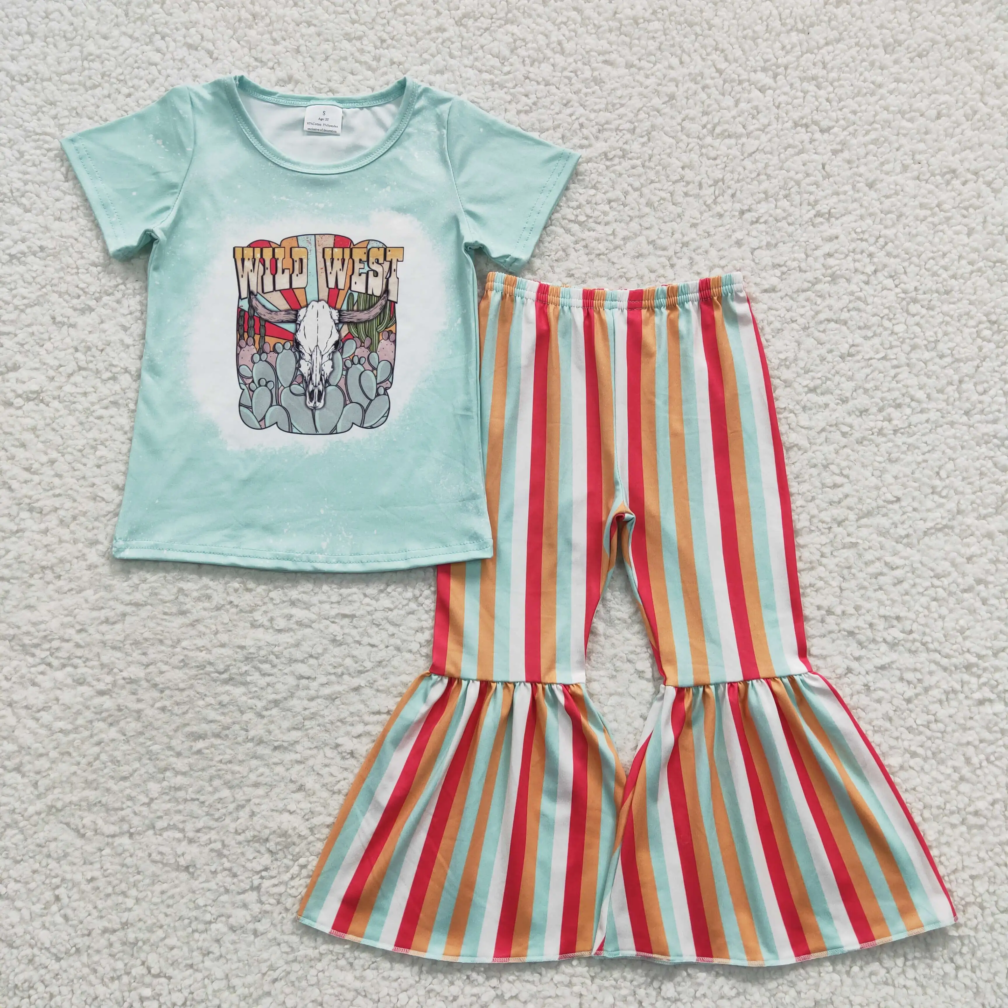 

2023 New Design RTS Girls Toddler Striped Bell Bottoms Baby Boutique Clothing Sets K​ids Wild West Outfits