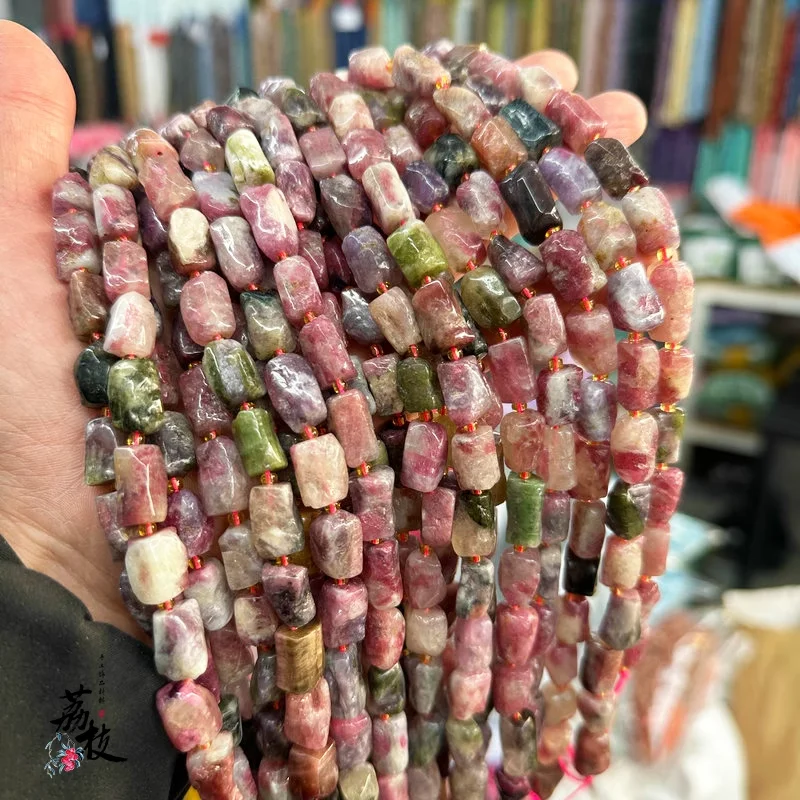 10-15mm Natural  Brazilian Mix Color Redtourmaline Column Shape Gems Genuine Raw Mineral Stone Loose Beads 15