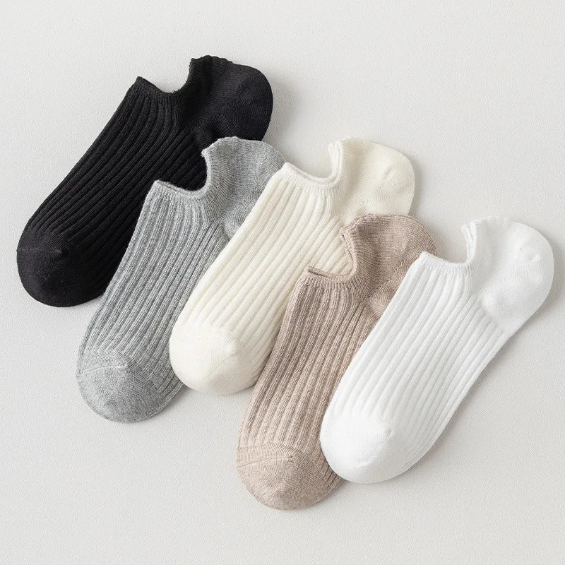 Boat Socks Women'S Summer Thin Solid Double Needle Cotton Invisible Socks Shallow Mouth Anti-Skid Breathable Boat Socks