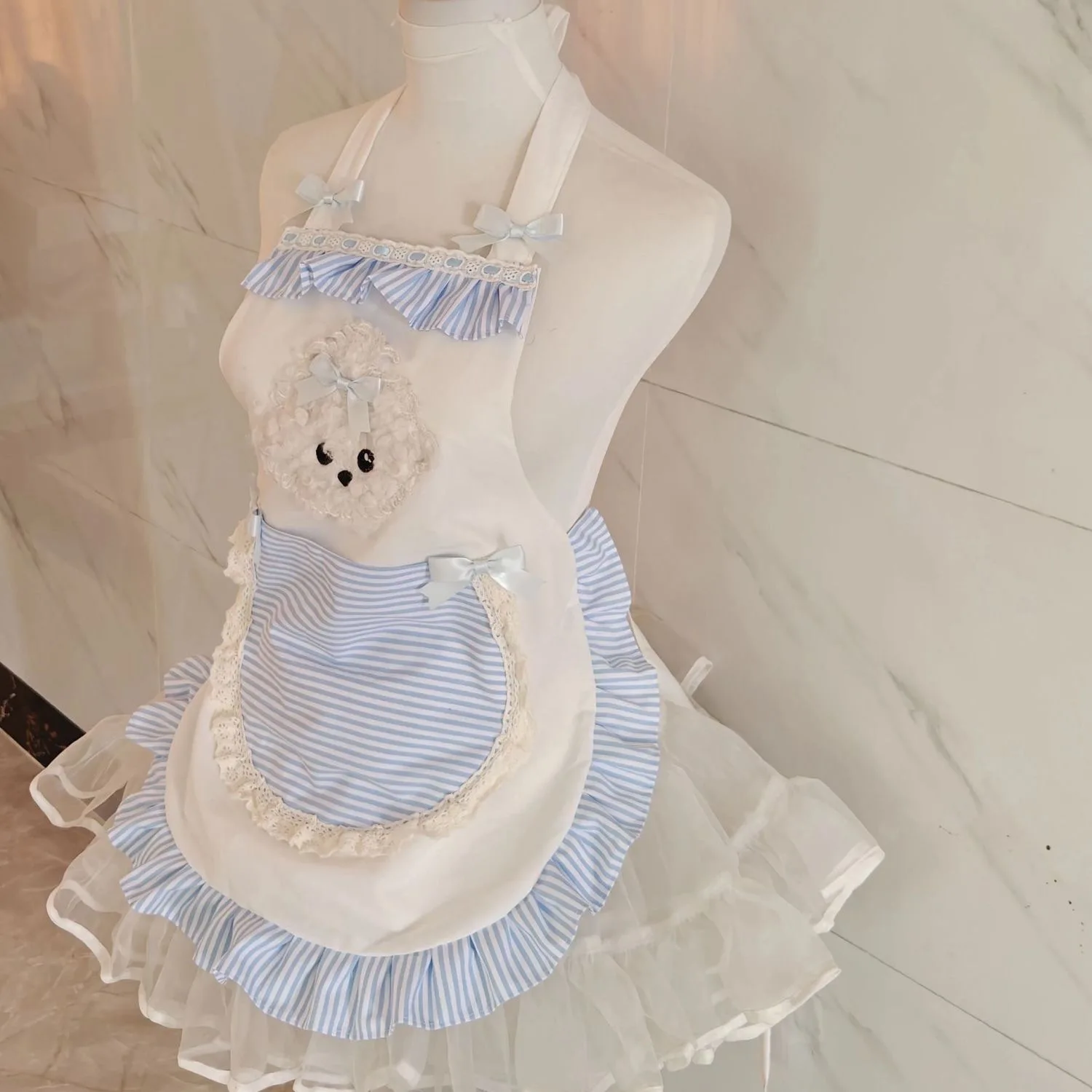 1pc Cute Striped Apron Princess Style Home Apron Loose Lace Dessert Shop Cartoon Apron A Must-have Baking Kitchen Accessories