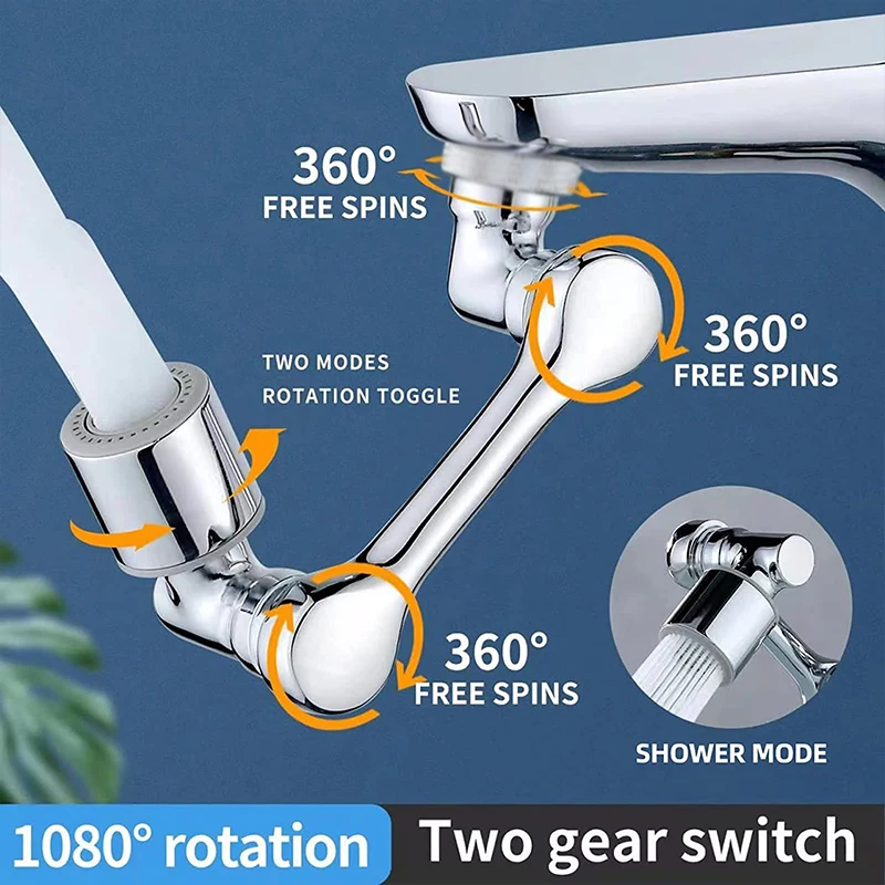 العالمي 1080 درجة تدوير بالوعة كبيرة زاوية رذاذ صنبور موسع وظيفة مزدوجة المطبخ الحمام الفوار فوهة دش اكسسوارات