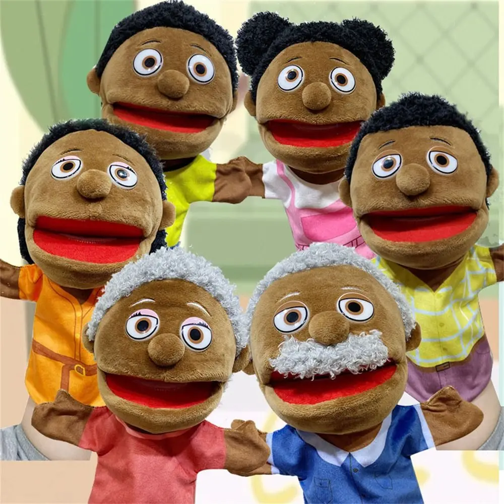 Juguetes de peluche cognitivos para enseñanza, juguete de mano africano de piel negra, marionetas de mano, muñecos de dedo, marionetas de mano de felpa