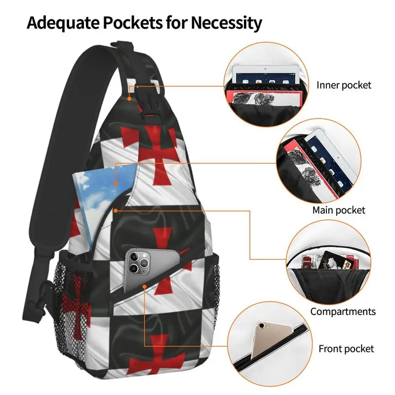 Bandeira dos cavaleiros templários estilingue peito saco personalizado cruzadas medievais cruz ombro crossbody mochila para homens viajar daypack