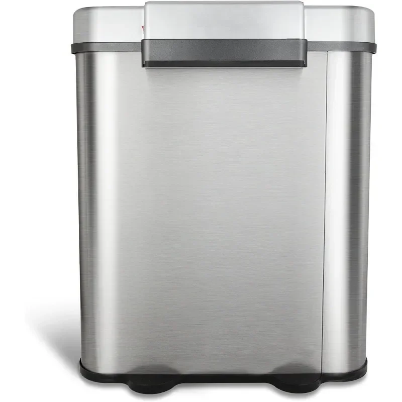 Automatic Touchless Infrared Motion Sensor Trash Can/Recycler with D Shape Silver/Black Lid & Stainless Base, 18 Gal