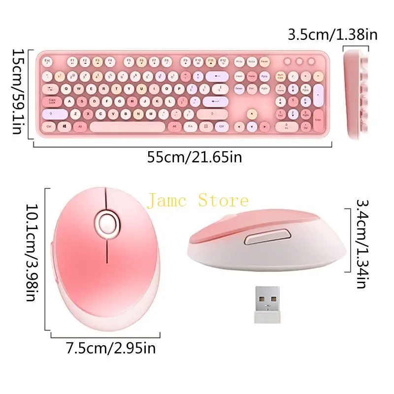 LX0B Süße Tastatur-Maus-Kombination, gemischte Farben, 2,4 G kabelloses Tastatur-Maus-Set, kreisförmig