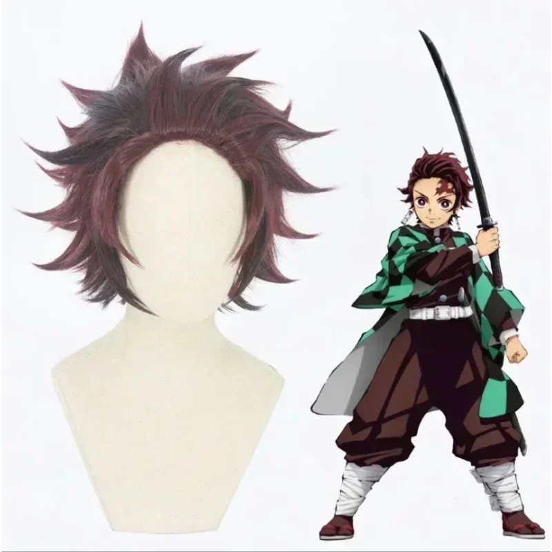 

2025 Halloween Anime Kamado Tanjirou Cosplay Costume Kimono Kimetsu No Yaiba Katana Tanjirou Wig Cape Coat Uniform Set