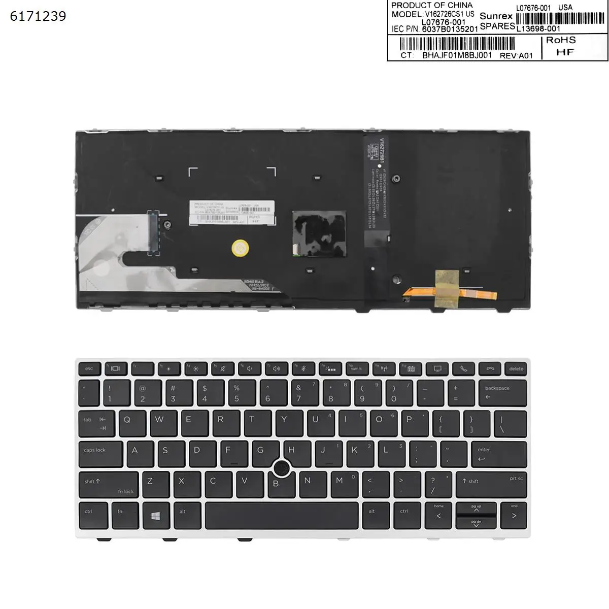 

US Laptop Keyboard for HP EliteBook 730 735 830 836 G5 735 G6 Silver Frame Black with Backlit & Point Stick