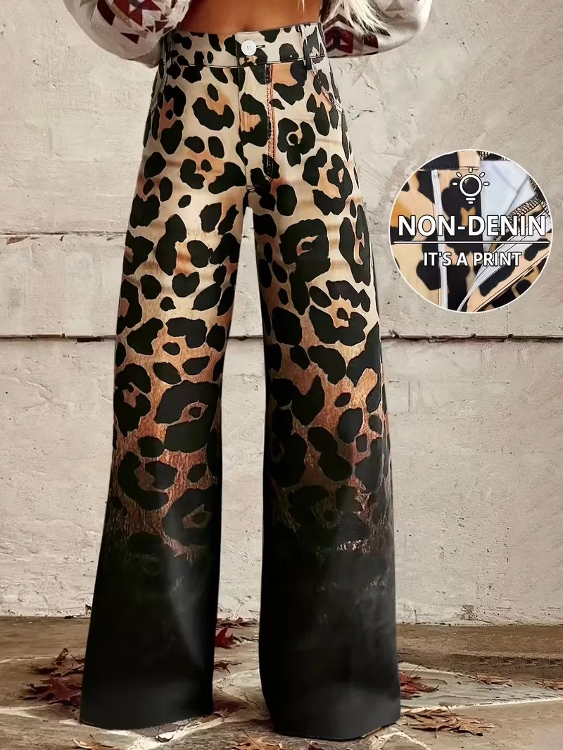 Women's fashion casual wide leg jeans, washed elastic denim versatile wide leg pants, loose and versatile