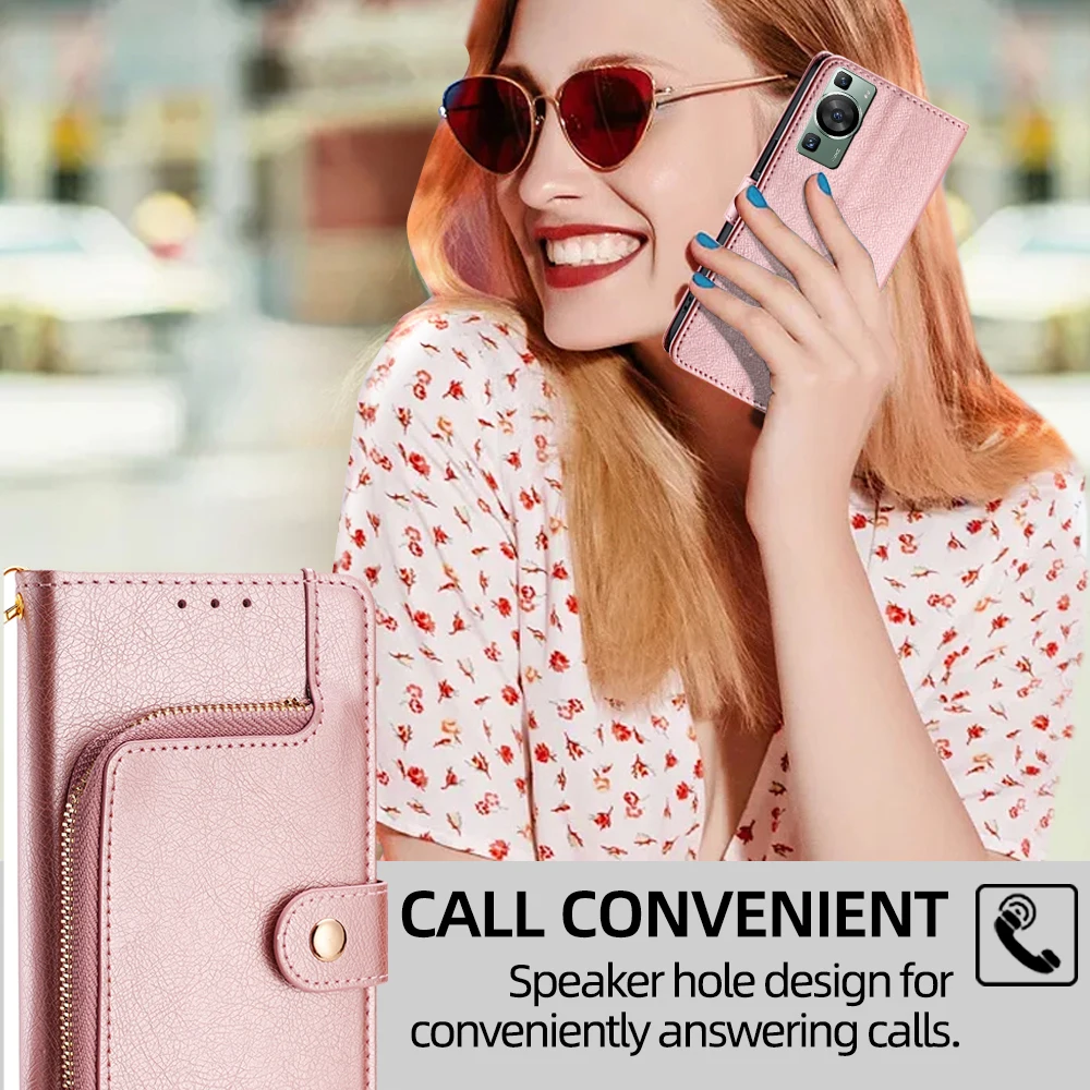 Ladies Magnet Buckle Flip Phone Case for Huawei P60 P50 P40 P30 P20 Pro Plus P50E P40 Lite E Zipper Wallet Case Card Slots Funda - view 6