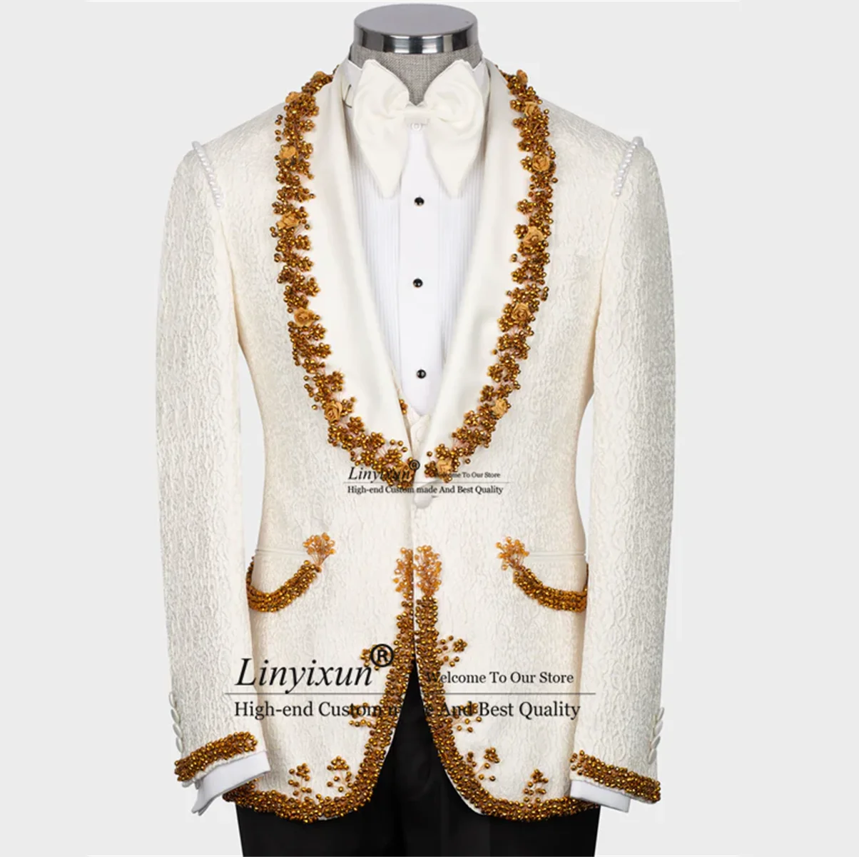 

Luxury Crystal Wedding Suits For Men Shawl Lapel Groom Tuxedos 2 Pieces Sets Bridegroom Prom Blazer Hombre Slim trajes de hombre