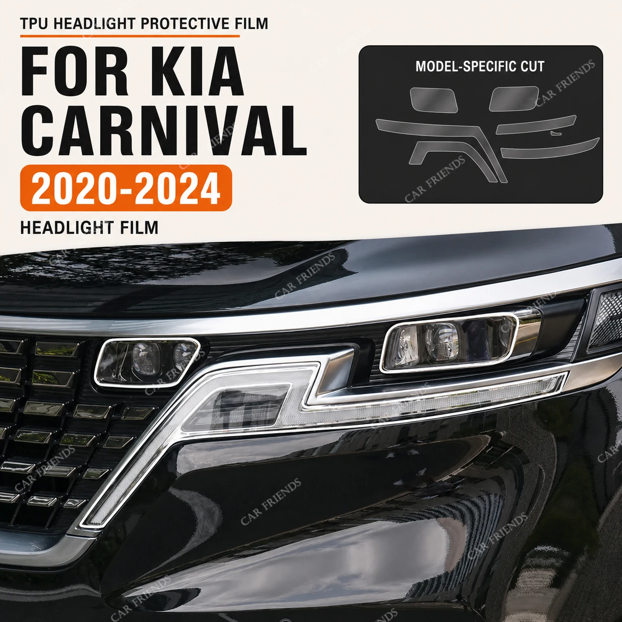 2x Custom Fit TPU Headlight Protective Film for KIA Carnival 2020-2024 Clear