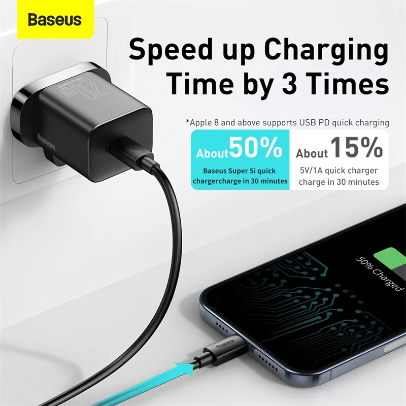 Baseus 20W Fast Charger For iPhone 15 14 13 12 PD Charger Super Si Uk Plug Fast Charging For iPad Quick Charge 4.0 Phone Charger