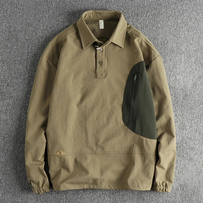 

Casual Long Sleeve Shirt Men's Patchwork Design Color Block Neckline American Style Autumn Loose Fit Fashionable Youthwear