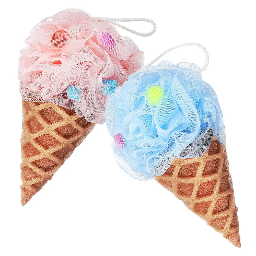 

2Pcs Ice Cream Shaped Bath Ball Cartoon Design Pe Body Exfoliating Shower Loofah for Adults Gentle Skin Cleaning Scrubber