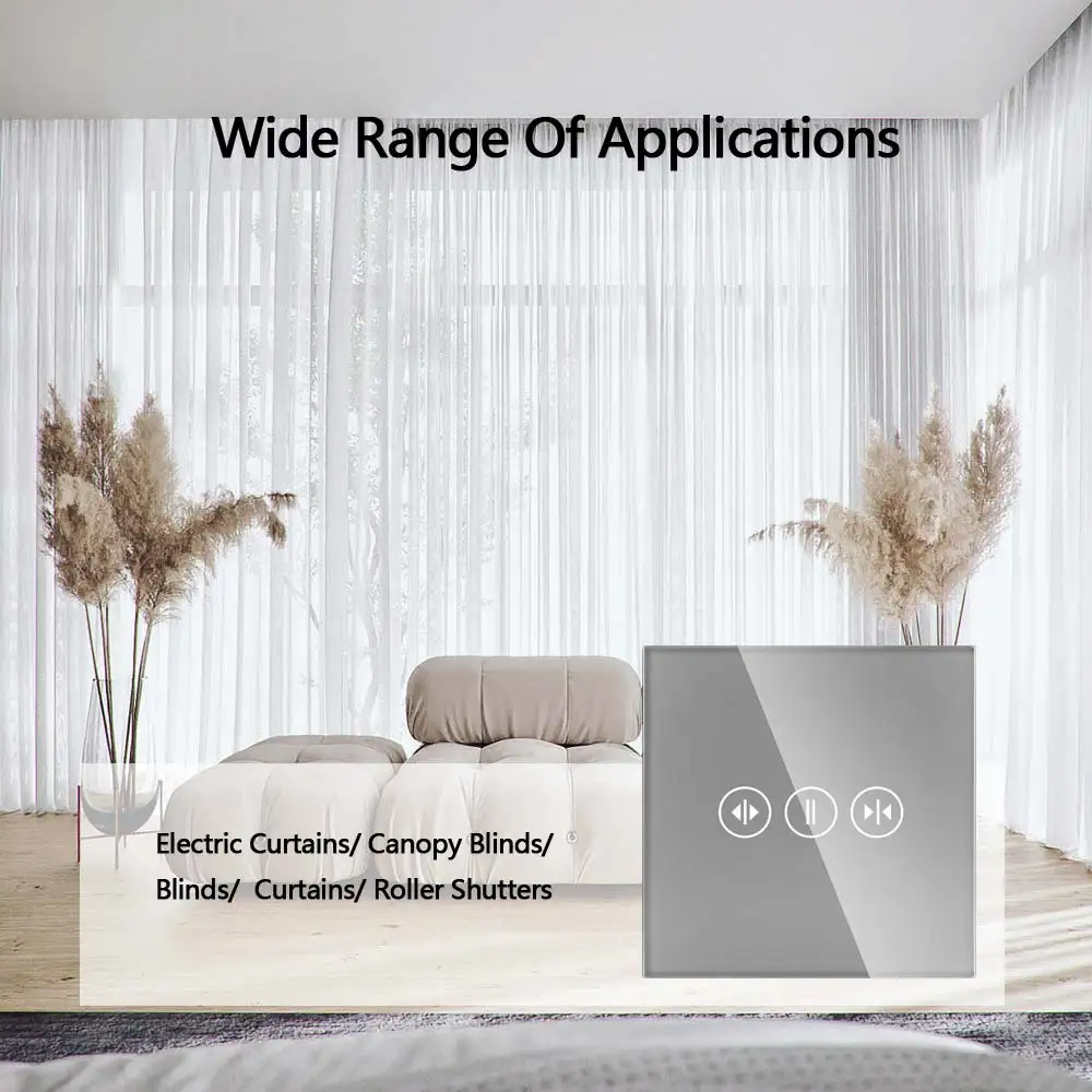 ENTUOIA Curtain Touch Switch EU Crystal Glass Panel LED Blue Backlight Motorized Roller Blinds Shutter Switch Need Neutral Wire