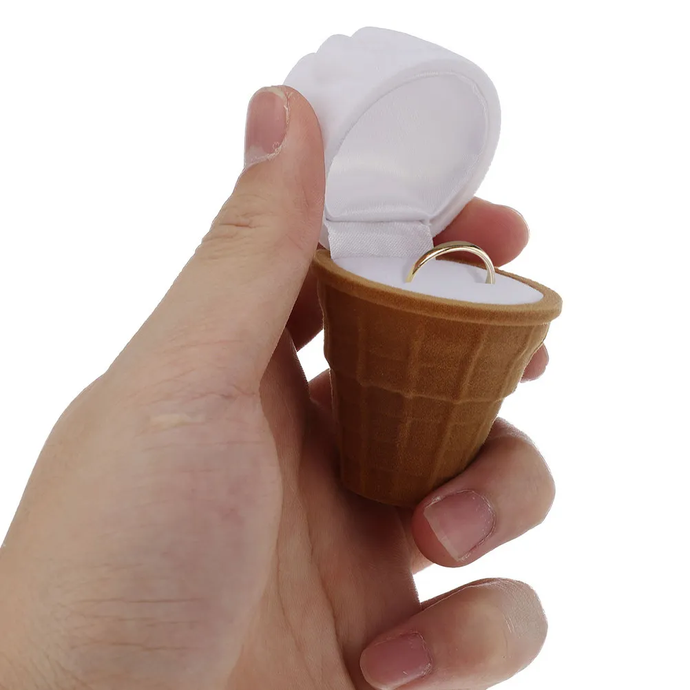 2Pcs Valentine's Day Ice Cream Jewelry Box Cute Cartoon Ring Storage Case Portable Small Ring Holder Lovely Anniversary Proposal
