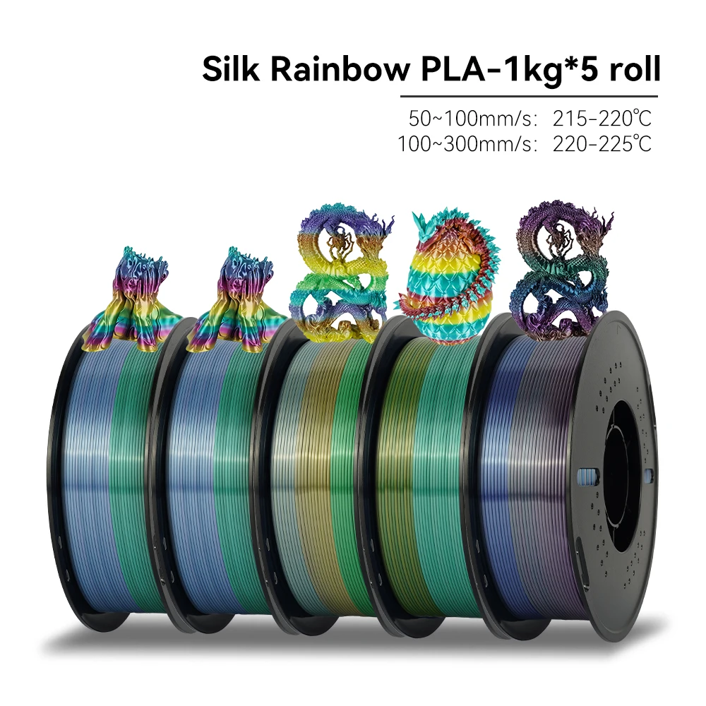 KEEPANG PLA Regenboog 3D-filament 1,75 mm 5 kg Zijde PLA-filament Meerkleurig Snel filament Kunststof Voor 3D-printer Materialen Netjes