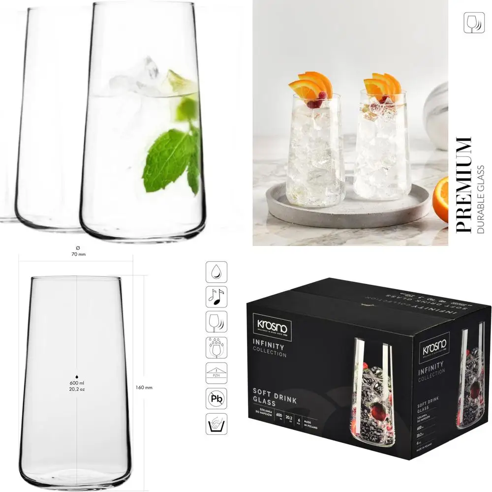 

Набор из 6 стаканов для воды из коллекции Infinity, 20 жидких унций, прозрачные высокие чашки для напитков и коктейлей, можно мыть в посудомоечной машине, Mad European