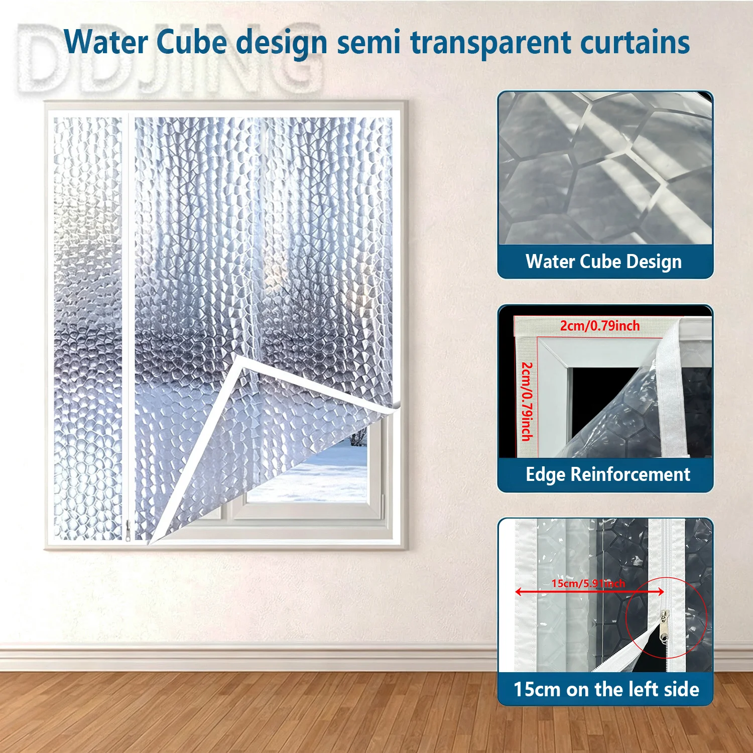 Winter Windproof Warm Curtains Self-Adhesive Cold Proof Sealed Windows Zipper Style Leak Proof Easy to Install No Drilling