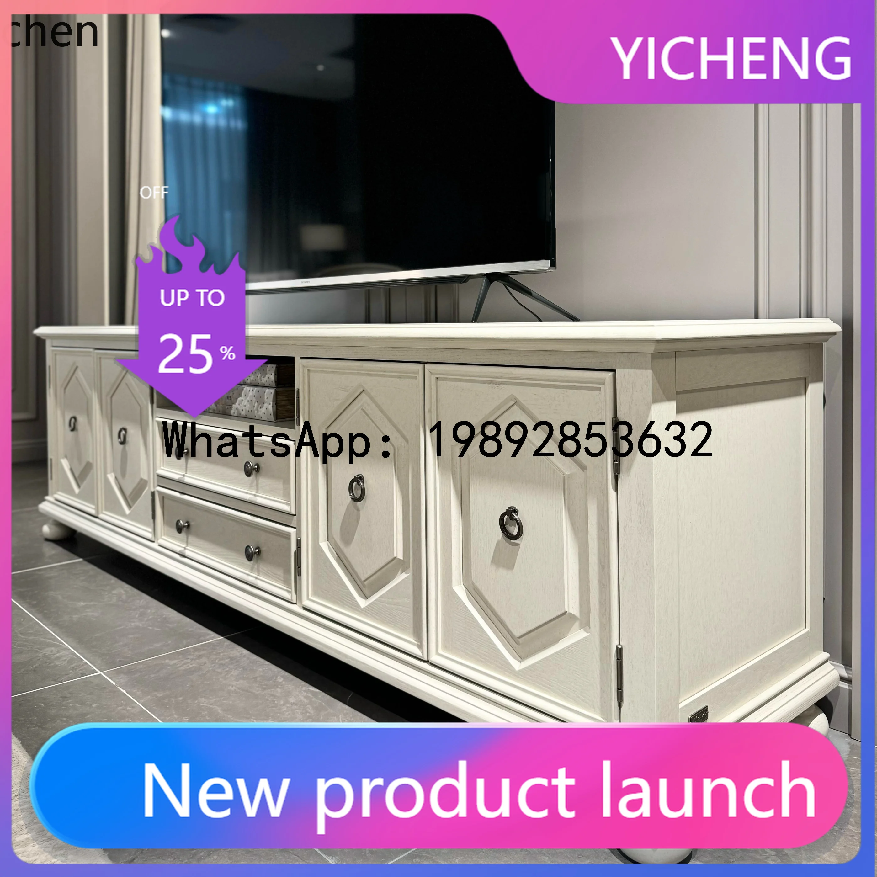 

AA LT Ретро гостиная ТВ-шкаф из массива дерева Athens белый шкаф для хранения вещей