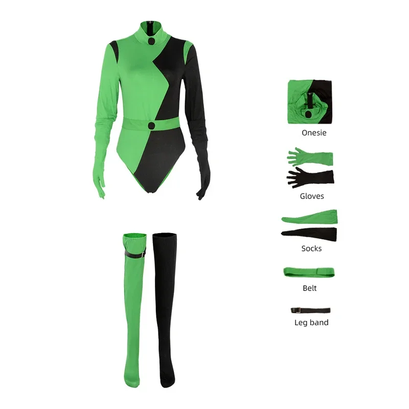 SN60 Shego Cosplay Costume Jumpsuit Gloves Belt Women Girls Outfits Fantasia Halloween Carnival Party Role Play Clothes Suit1@j$