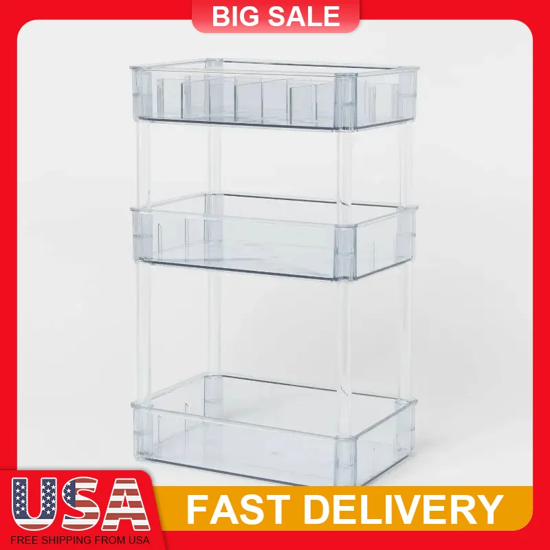 

3 Tier Clear Acrylic Shelf Height Bathroom Organizer with Raised Edges Recycled PET Space Saving Storage Rack