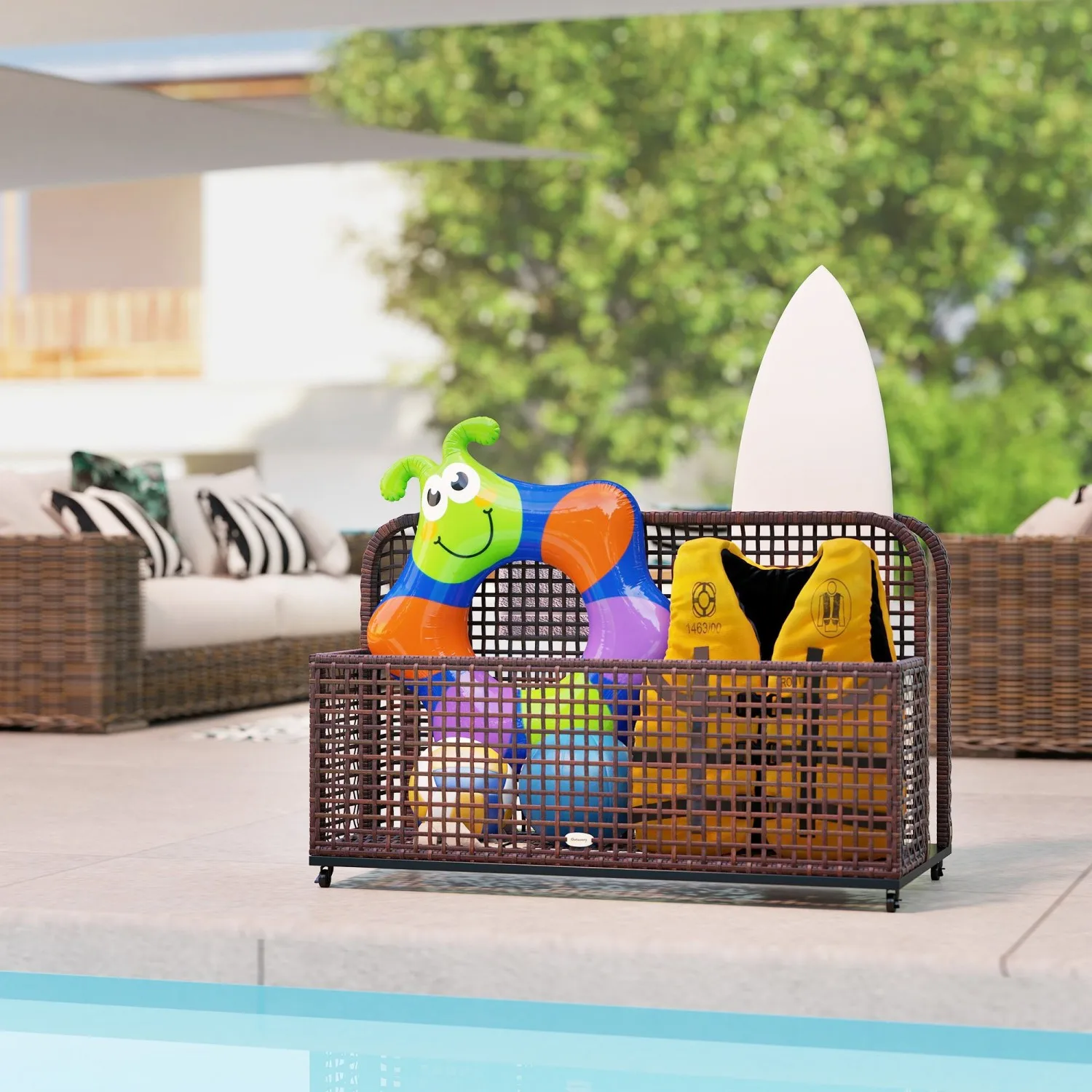 Outsunny Pool Float Storage, Pool-Caddy, mit Rollen, 43,25