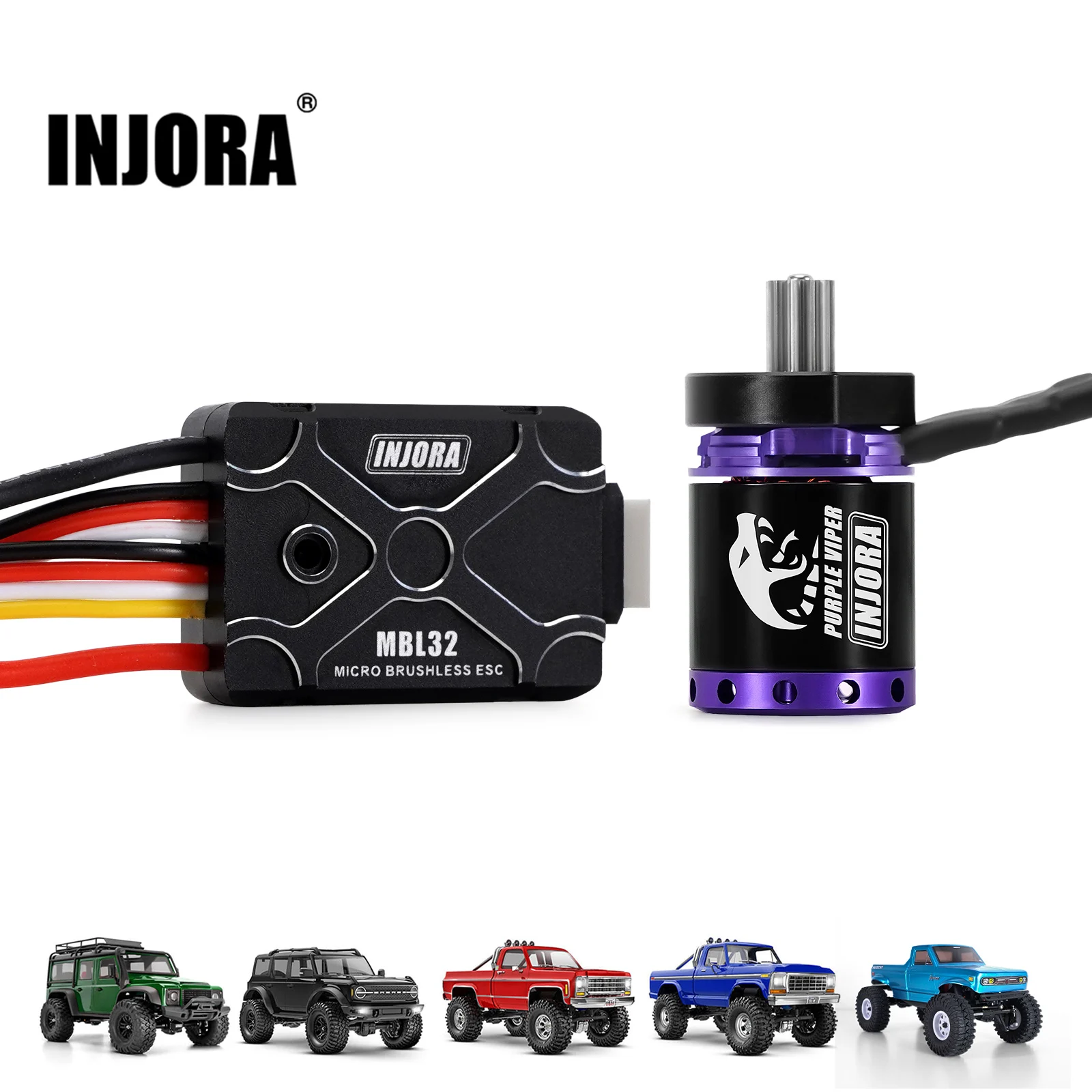 INJORA Brushless Micro MBL32 ESC & 1721 Purple Viper Motor for 1/18 TRX4M Ascent18