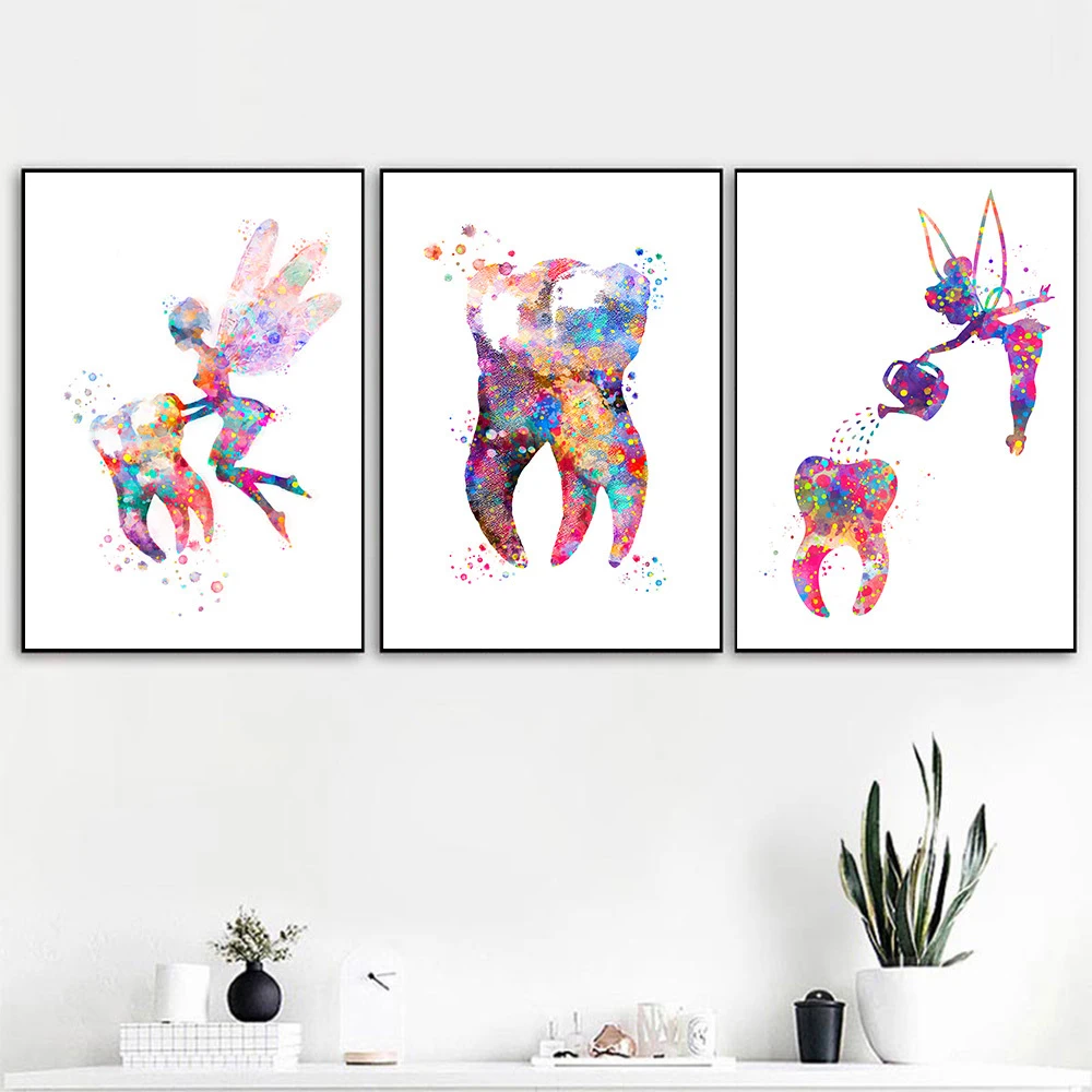 Hygienist Canvas Print Teeth Wall Pictures Clinic Decor Dental Art Tooth Fairy Canvas Painting Watercolor Wall Art Poster Dental