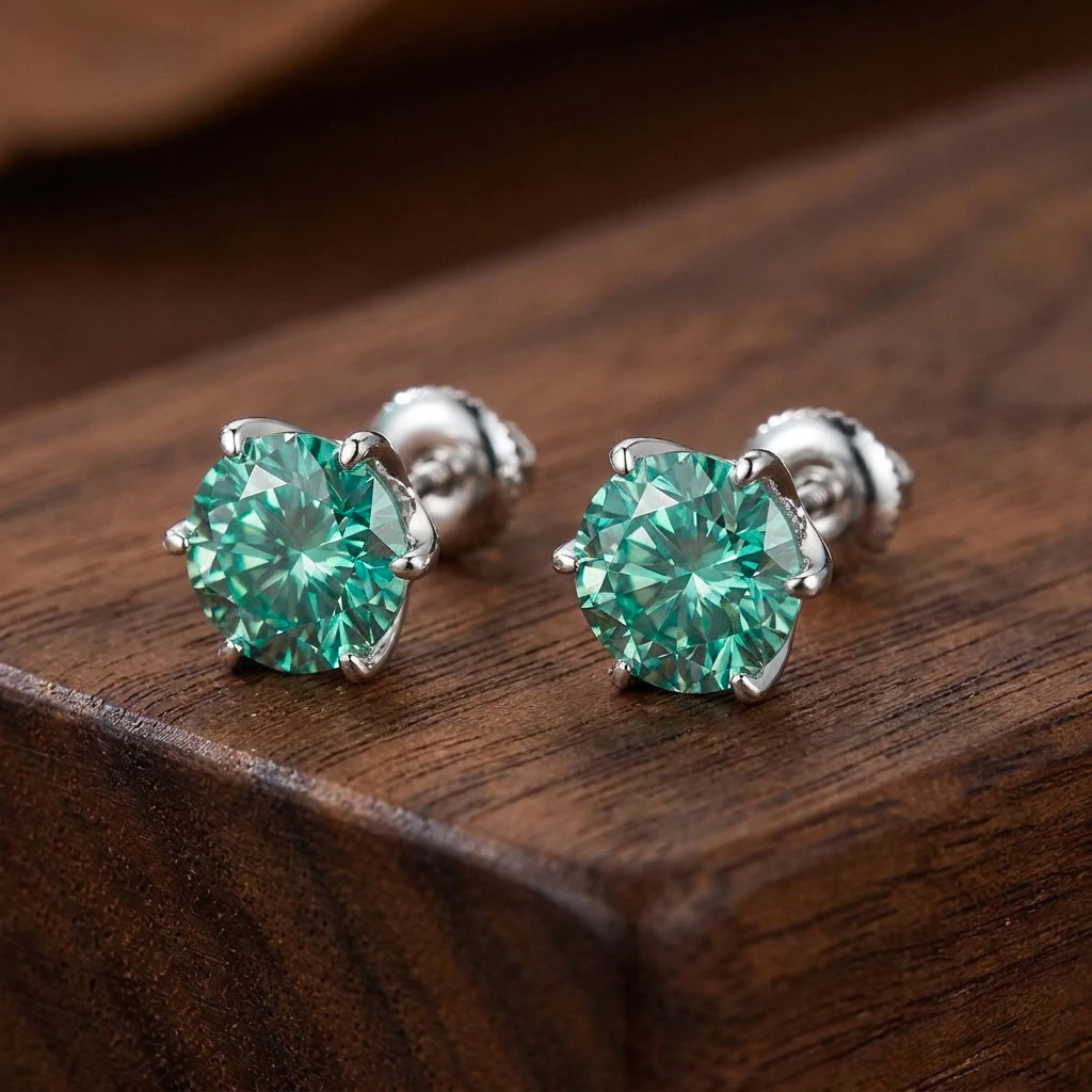 Bocarman S925 Silver Plated 18K Gold GRA Cyan Moissanite Earrings for Women&Men Fine Jewelry Classic Daily Wear