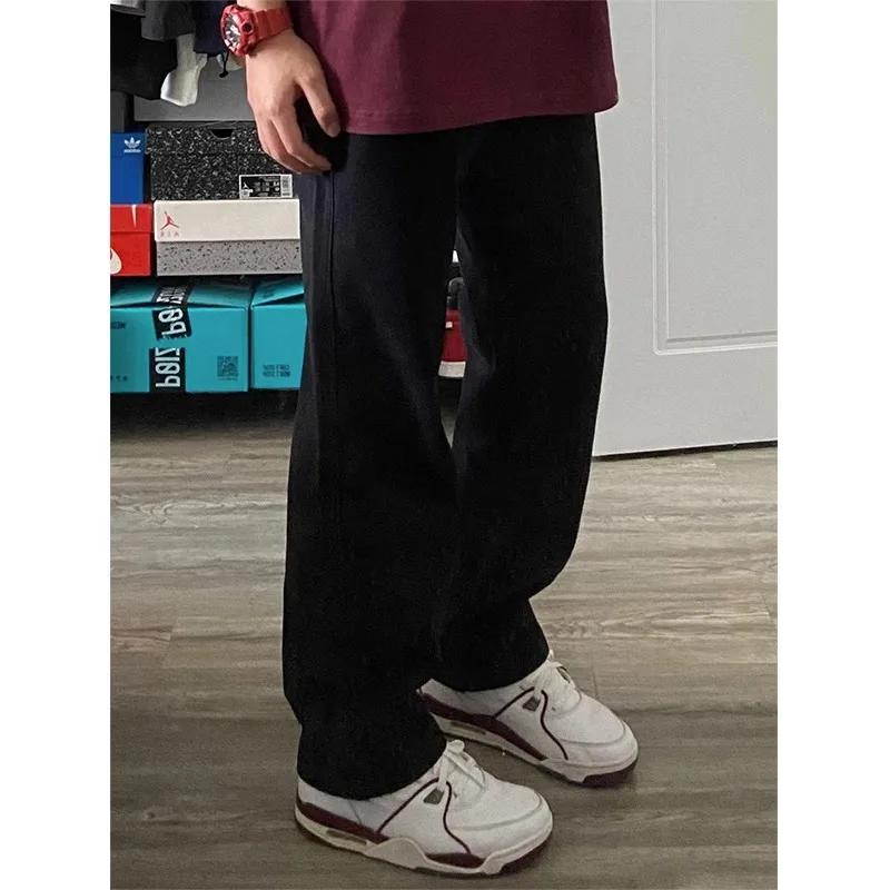 

Мужские джинсы в американском ретро-стиле, удлиненные, прямые, с легким клешем, модные, с высокой талией, на молнии, молодежные, в стиле High Street