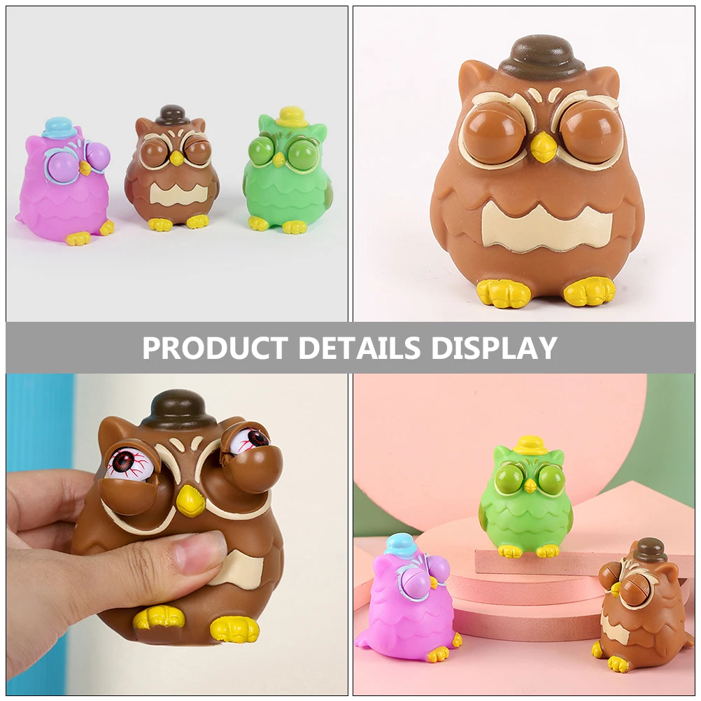 Jouets à presser hibou, 3 pièces, jouet d'anxiété de dessin animé, œil vert, léger, cadeau parfait, extensible et amusant