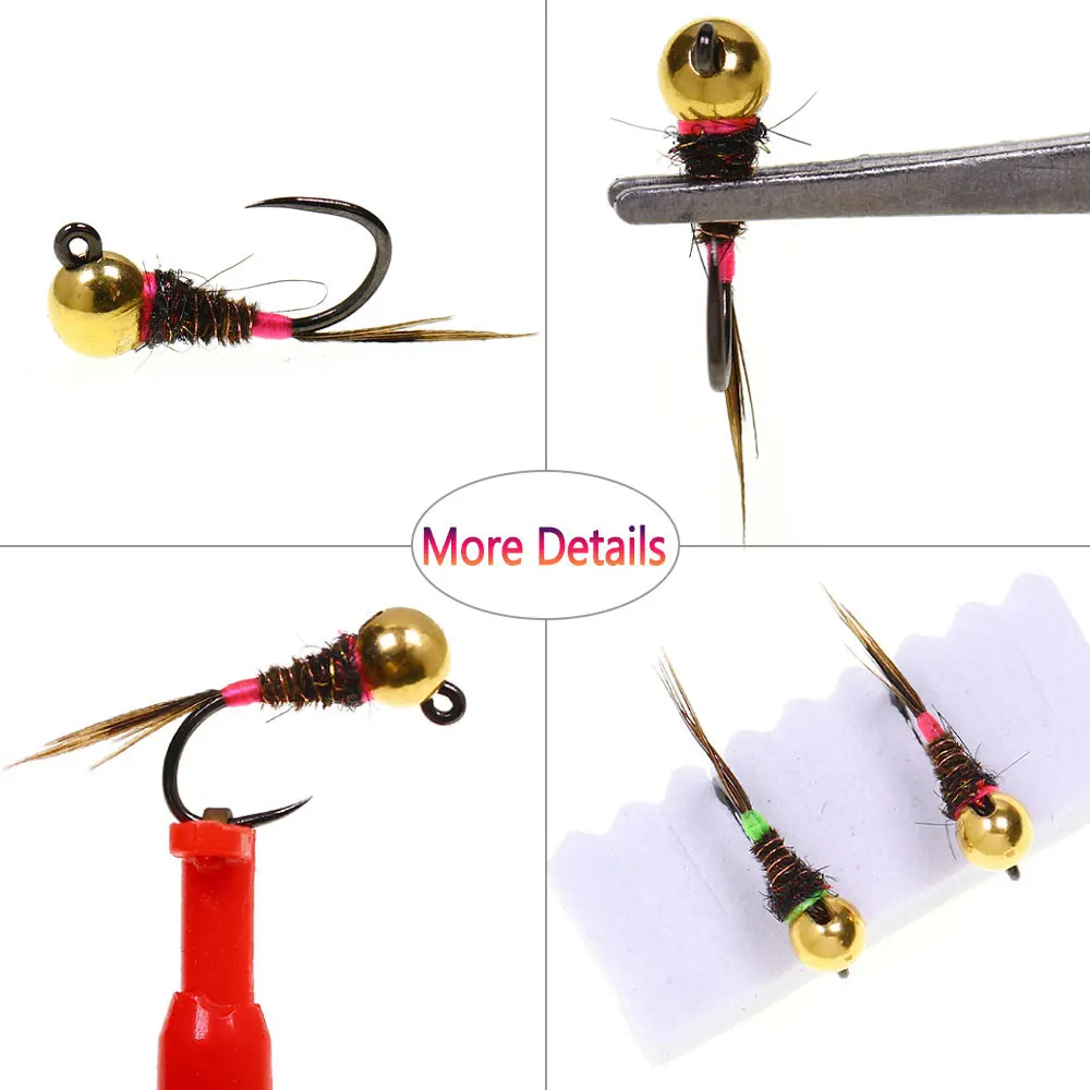 Bimoo 4/6PCS #14 #18 Barbless Jig Nymph Fly Pheasant Tail Feather Euro Wet Fly  Fast Sinking Perdigon Nymph Trout Fishing Lures