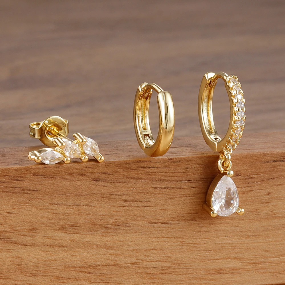 Fashion Star Water Drop Pendant Hoop Earrings Set for Women Triangle Horse Eyes Crystal Zircon Ear Stud Earring Piercing Jewelry