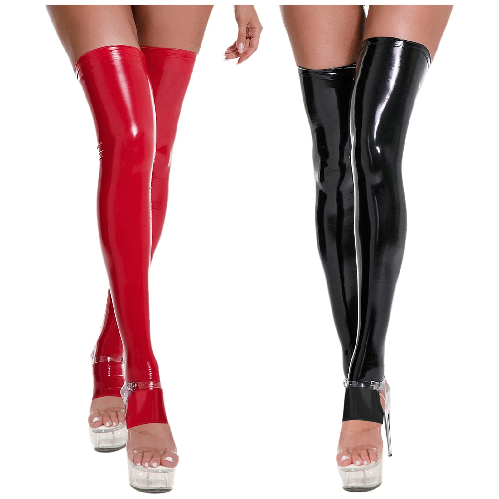 

1Pair Shiny Patent Leather Socking Thigh Over Knee Length Stocking Exposing Toes Socking for Women Night Club PVC Latex Stocking