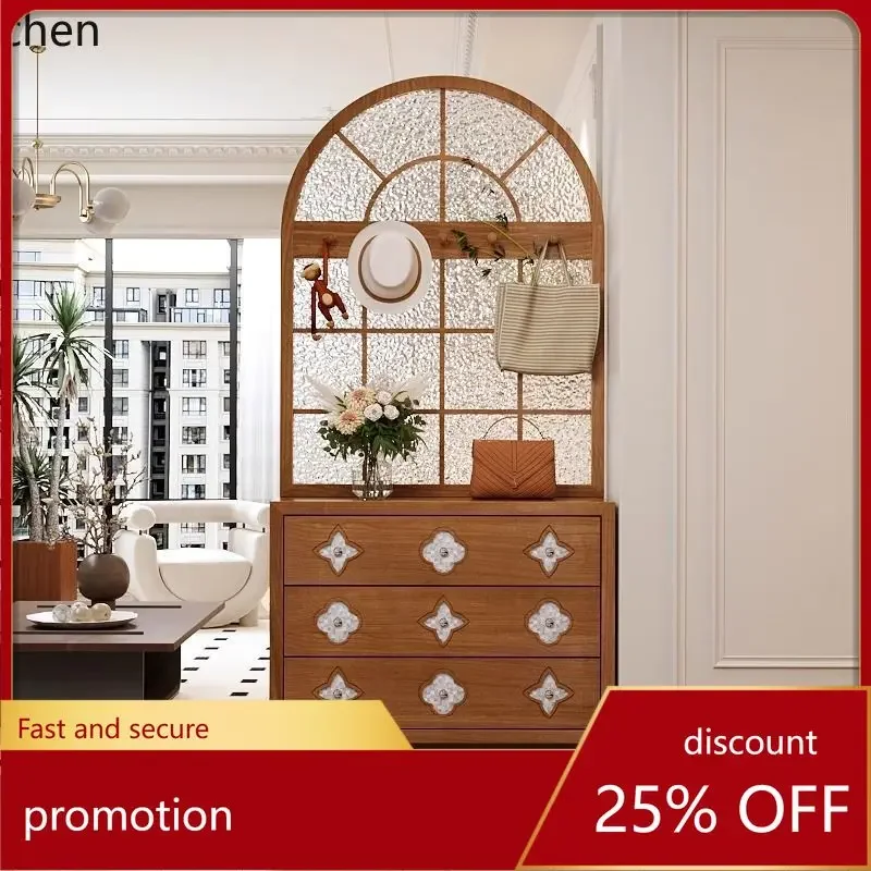 HXL Solid Wood Water Pattern Glass Screen Partition Cabinet Entrance Blocking