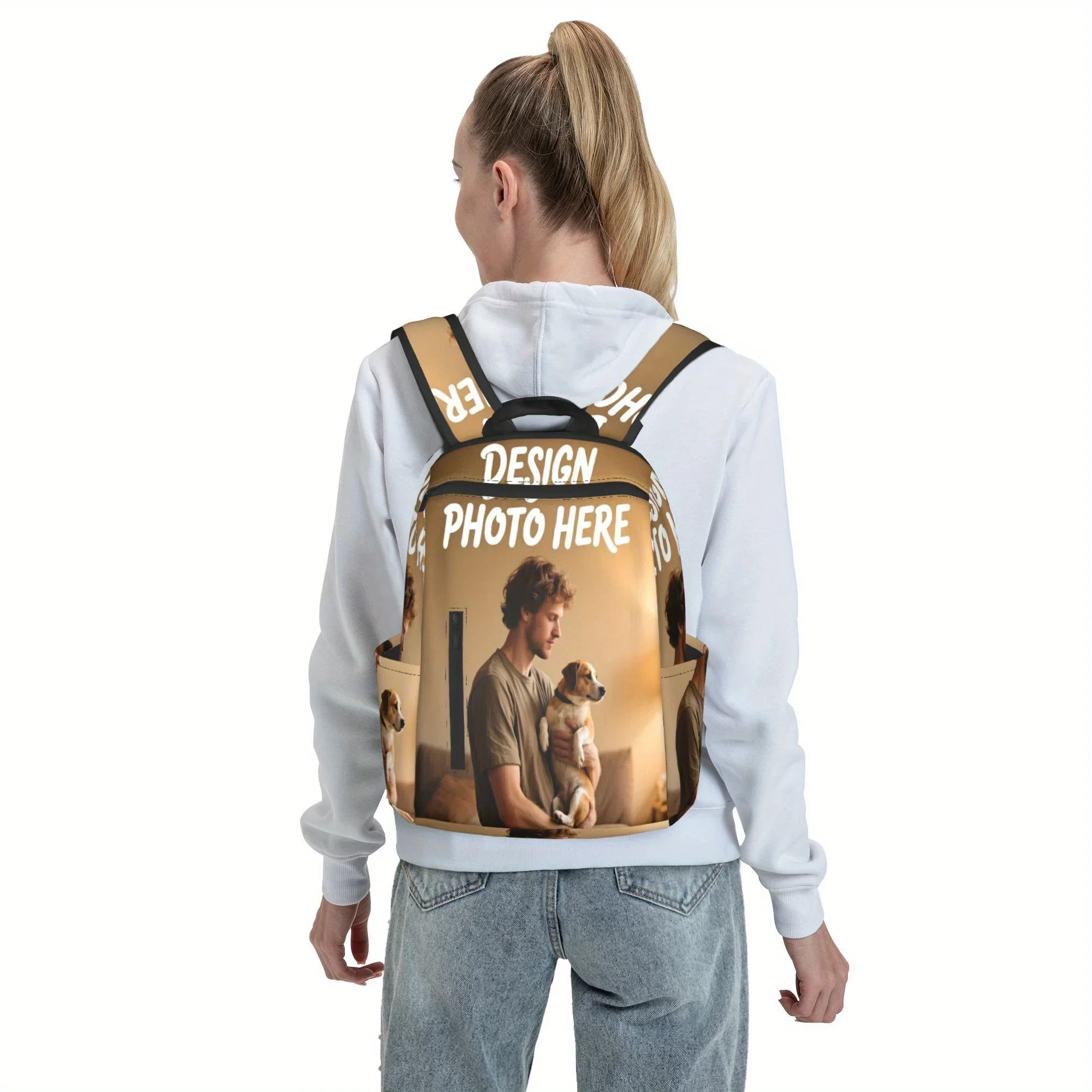 Custom Bag Personalized Backpack - Add Photos/Text/Logos, Large Capacity Main Compartment & Side Pockets, Adjustable