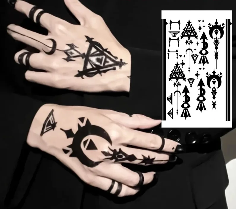 

F14 Black Magician Cosplay Tattoo Sticker Waterproof Durable Female Finger Back Black Totem Sticker