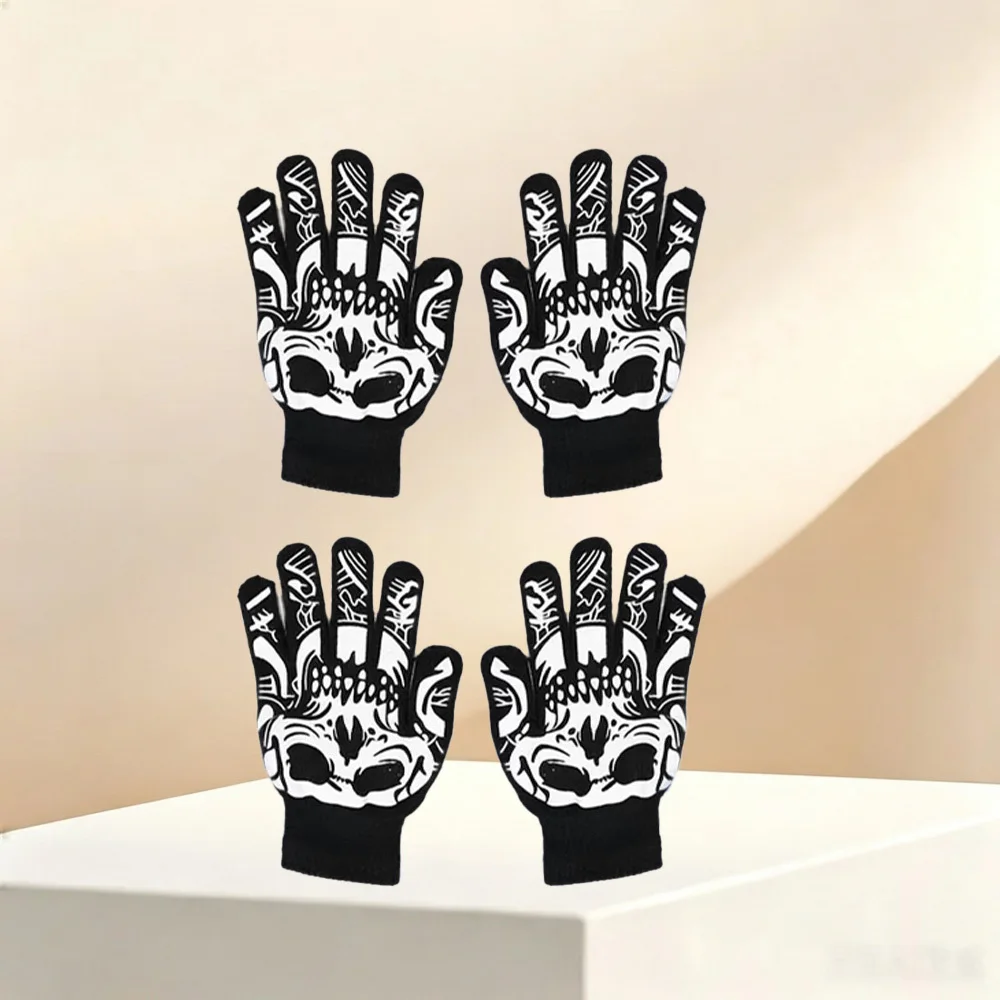 1 pair of skull bone design gloves, elastic and fashionable couple gloves, suitable for Halloween costumes and parties
