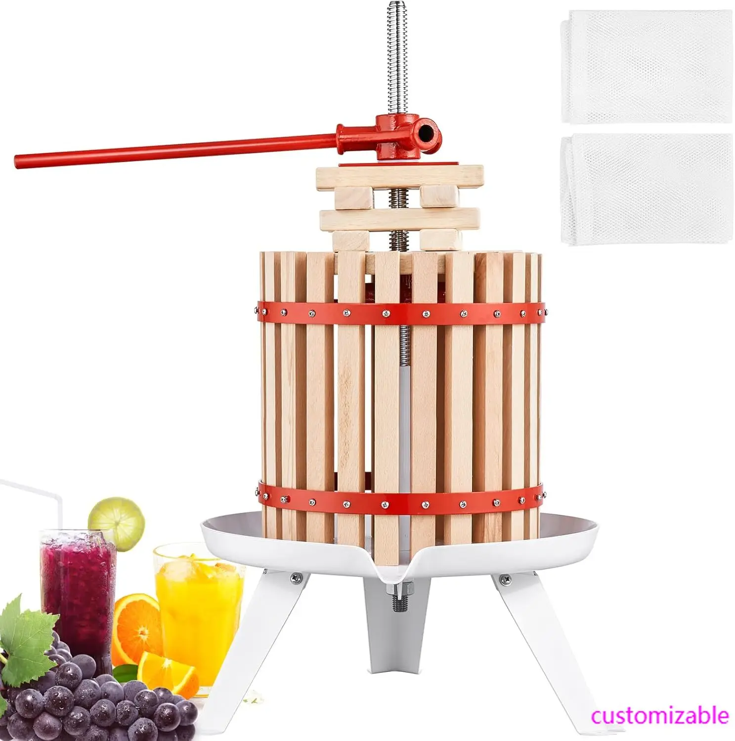 

Fruit Wine Press, 3.2 Gallon/12L, Solid Wood Basket with 6 Blocks, Manual Juice Maker, Cider Apple Grape Tincture Vegetables Hon