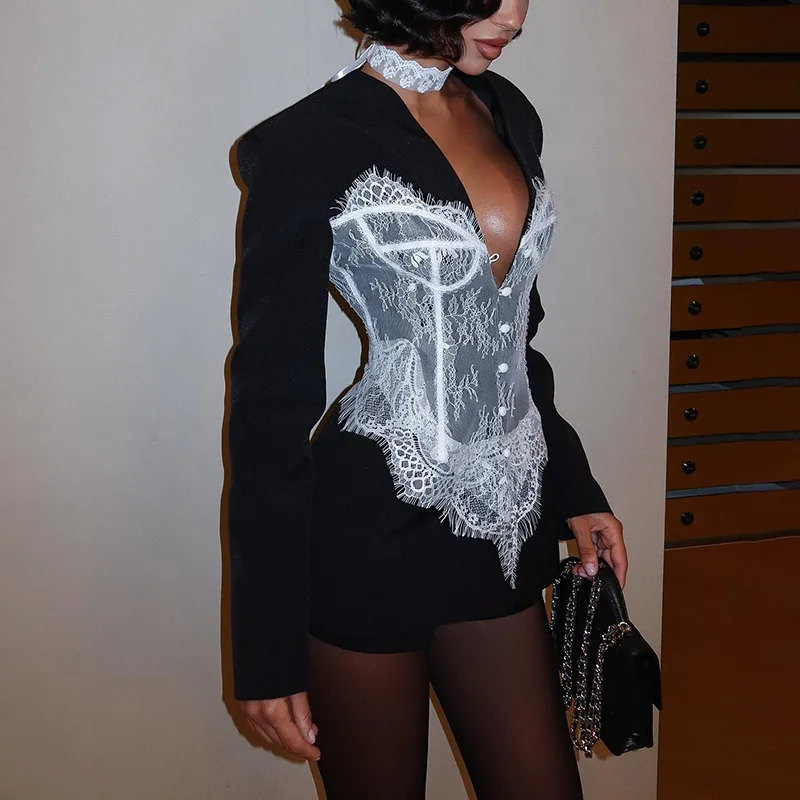 

Spring Summer Women's Suit Jacket Lace Patchwork Slim-fit Style Minimalist Loose-fit Fashionable Slimming Niche Versatile Casual